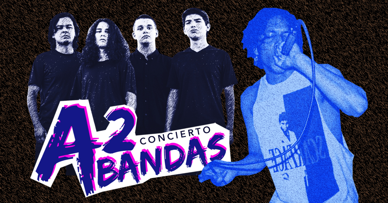 Montaje fotográfico con la banda Gidora, el rapero Young Shiva y el texto A2Bandas concierto.