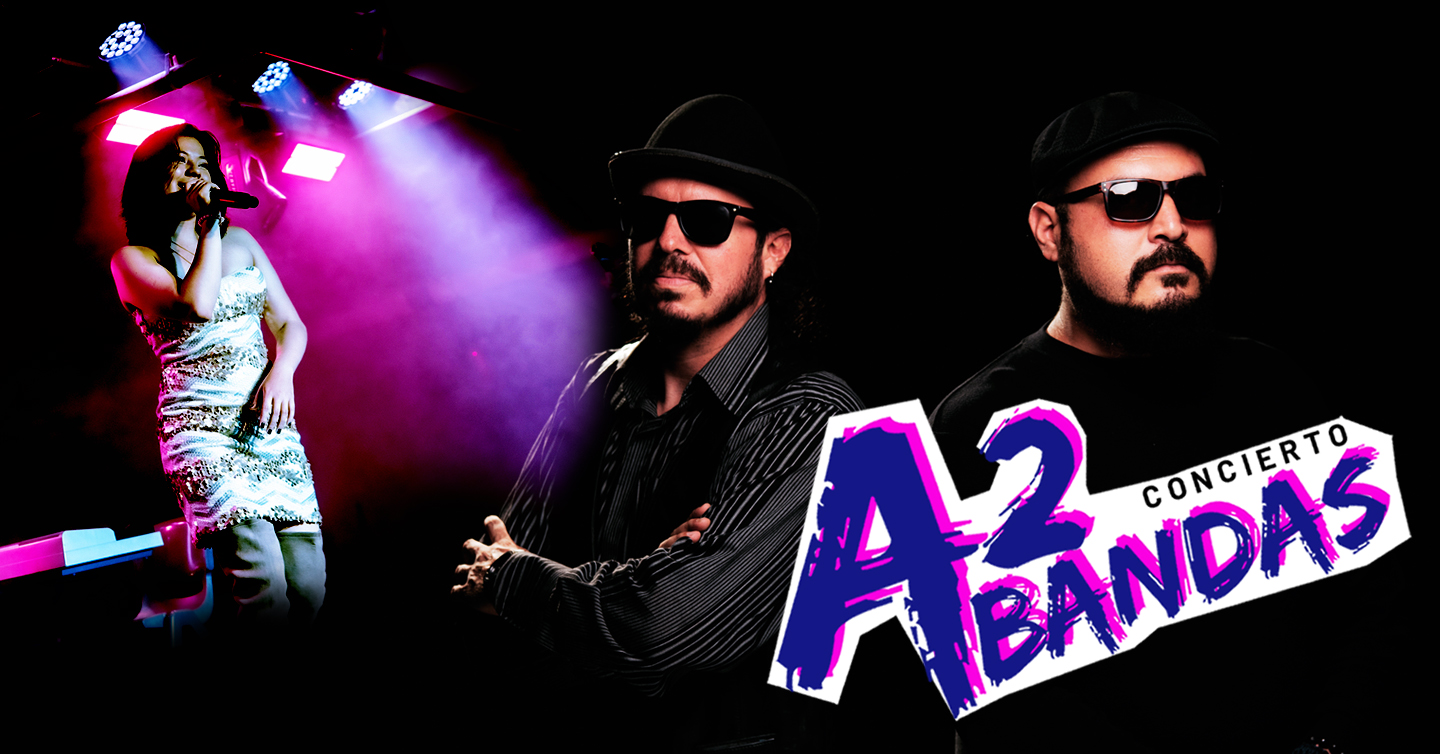 A la izquierda, una foto de la cantante La Cookie 503 y a la derecha el dúo 3Ramas del Árbol con el texto A2Bandas Concierto