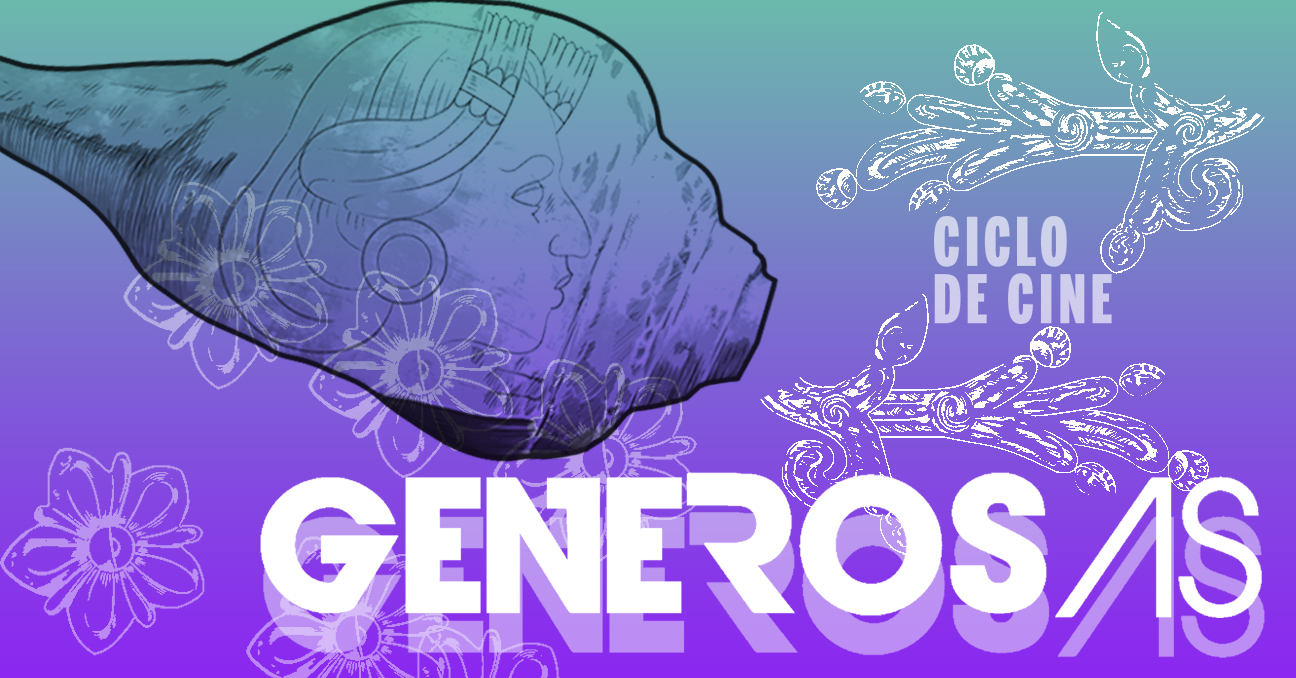 Una caracola con rostro de mujer y otros elementos florales, además del texto Ciclo de Cine GENEROSAS.