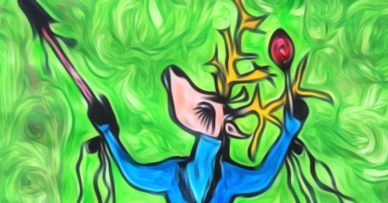 Una ilustración de un venado de colores con un fondo verde