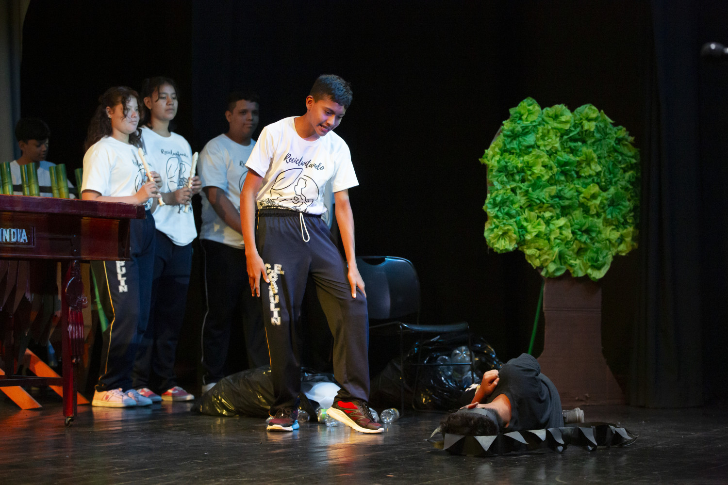 Niños sobre el escenario durante la actuación